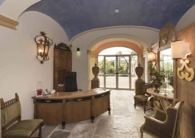 Elegant historic reception room at Casa Dei Padri retreat center in Lago d'Orta, Italy