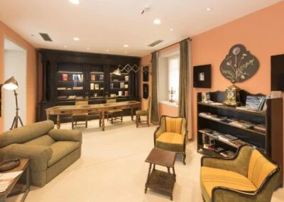 Library and tarot reading salon at Casa Dei Padri retreat center in Lago d'Orta, Italy